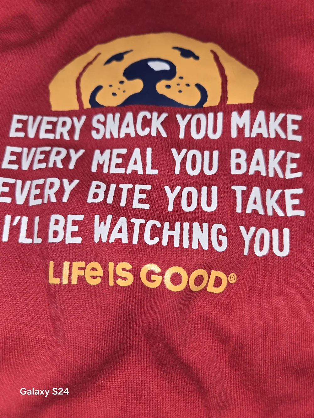 Life Is Good Red Dog Tee with Yellow Dog Graphic Sz M NWOT